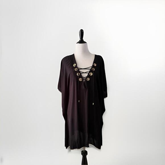 LA BLANCA RESORTWEAR Women’s M Black Gold Grommet Swim CoverUp Dress - Picture 1 of 11